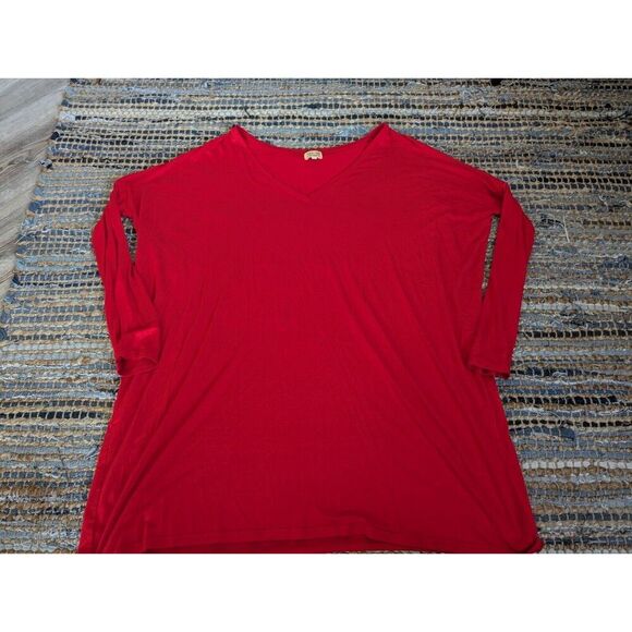Bamboo Knit Oversized S Red Vneck Stretch L/S Soft Comfy Cozy Dolman Sleeves - Picture 2 of 7